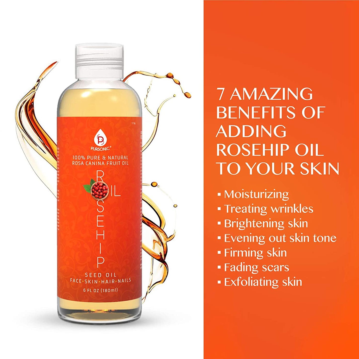 Pure & Natural Cold Pressed Premium Rosehip Seed Oil 6 Oz  -100%