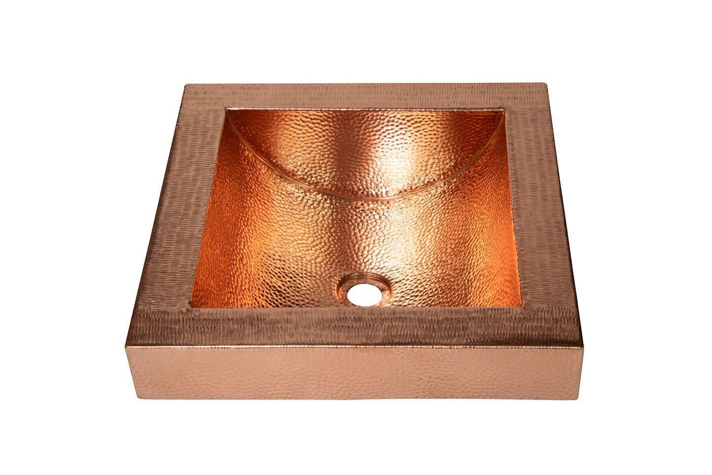 Square Apron Curved Bottom Hammered Copper Bathroom Sink - 17in"