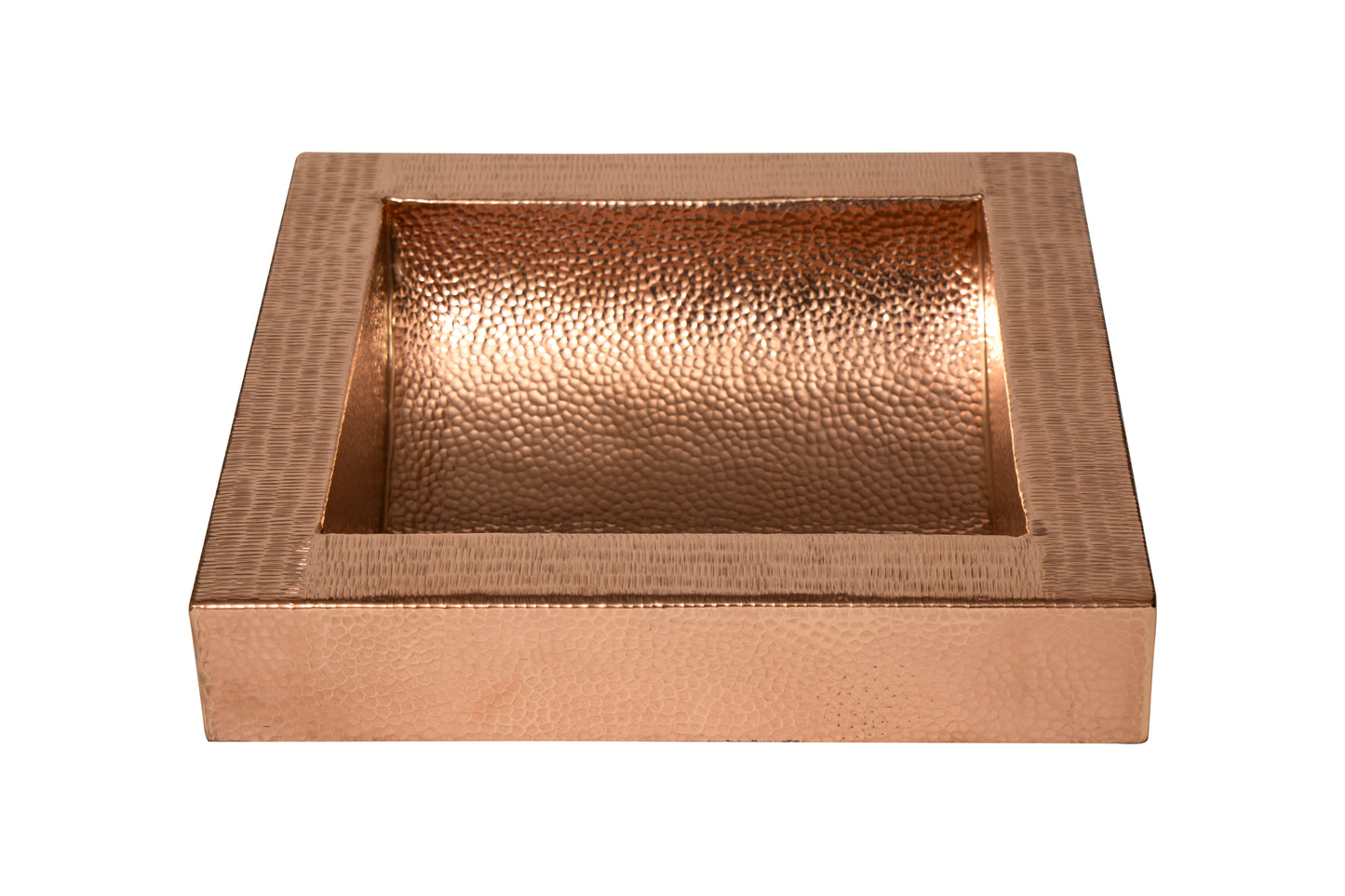 Square Apron Curved Bottom Hammered Copper Bathroom Sink - 17in"