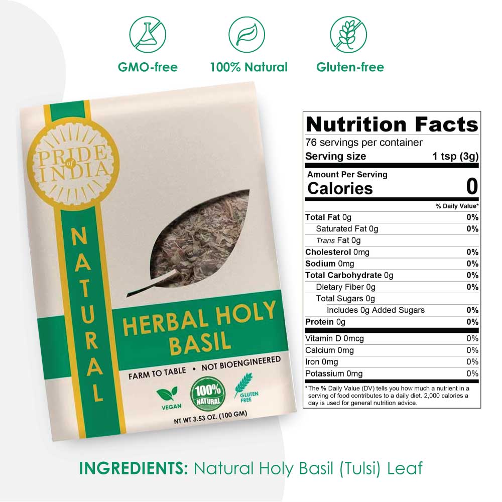 NUTRITEA Natural Tulsi Holy Basil Herbal Full Leaf Tea (Caffeine Free)