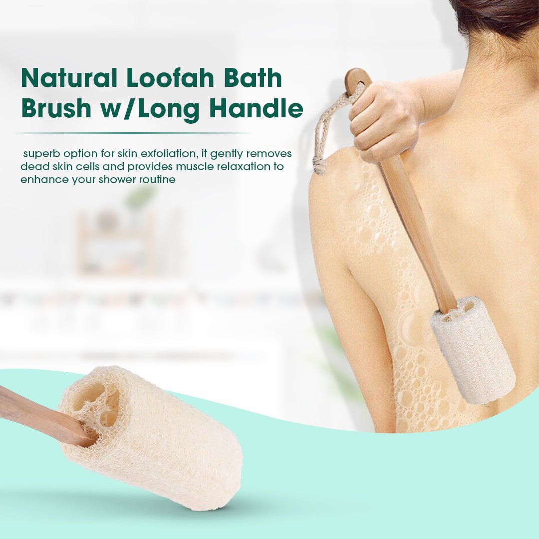 Natural Loofah Bath Brush w/Long Handle. - Marilyn's Marketplace
