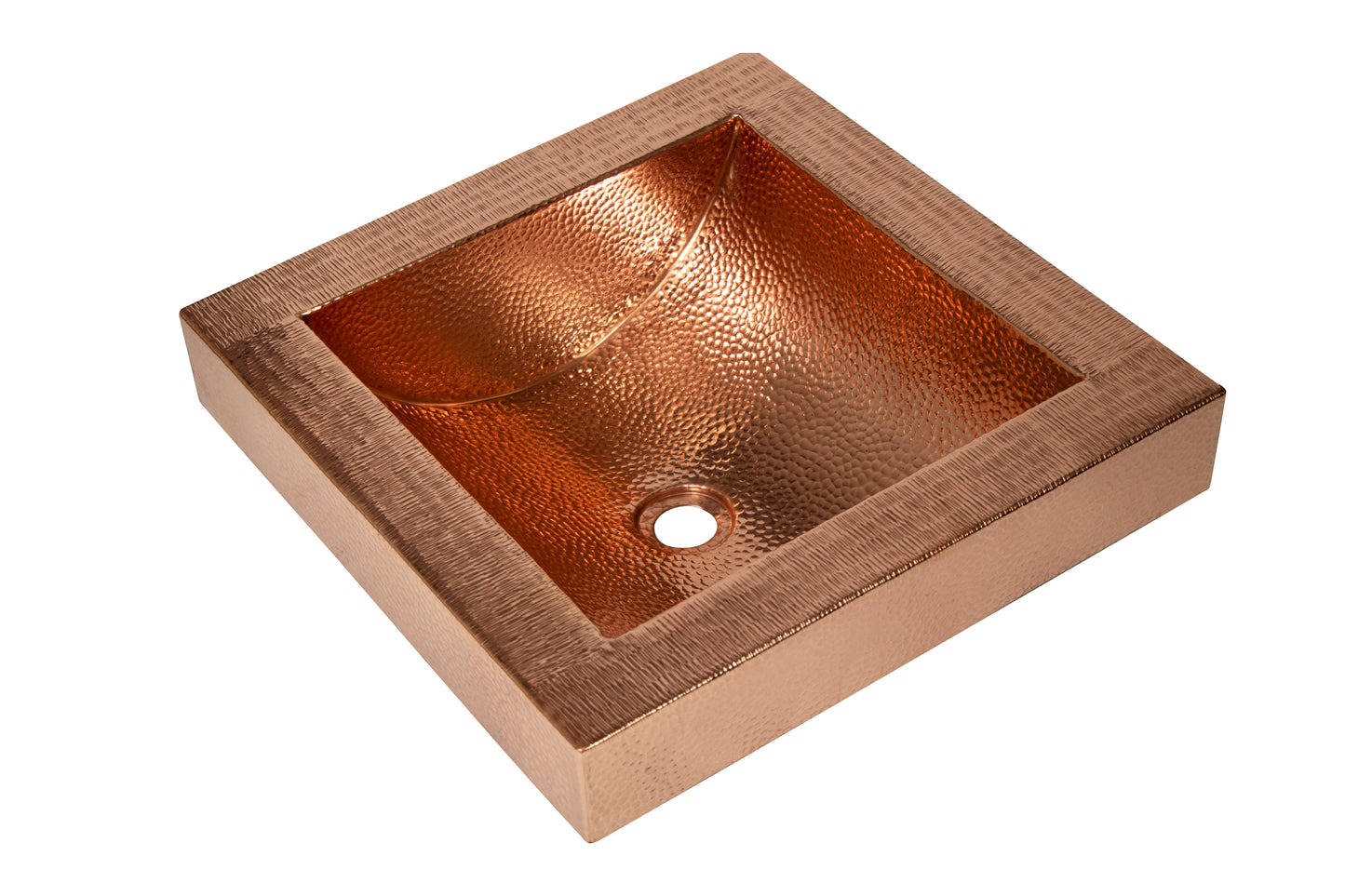 Square Apron Curved Bottom Hammered Copper Bathroom Sink - 17in"
