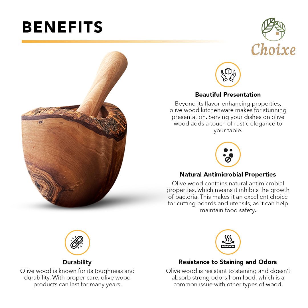 Olive Wood Rustic Mortar and Pestle - Marilyn's Marketplace