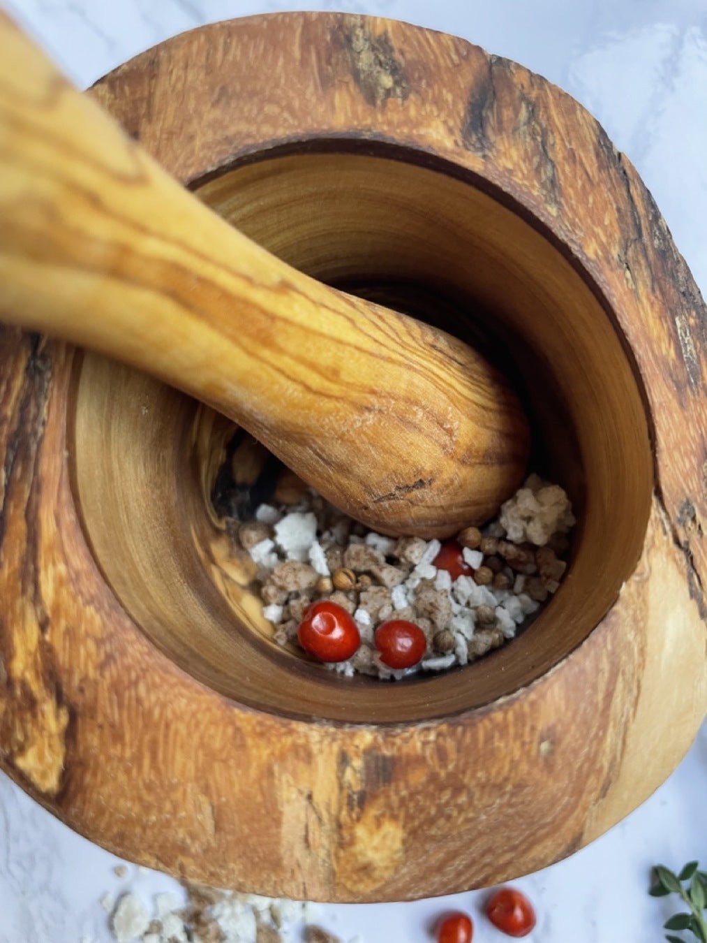 Olive Wood Rustic Mortar and Pestle - Marilyn's Marketplace
