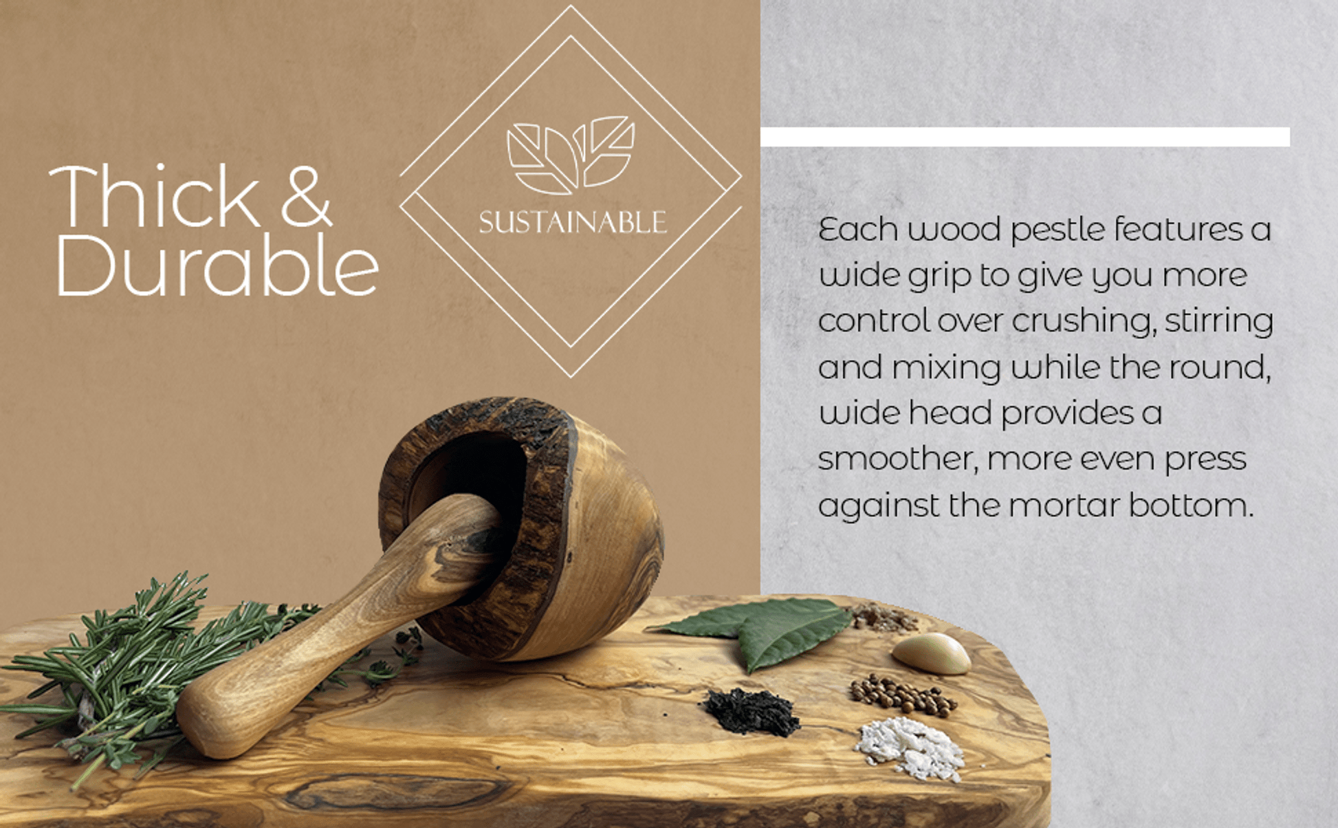 Olive Wood Rustic Mortar and Pestle - Marilyn's Marketplace