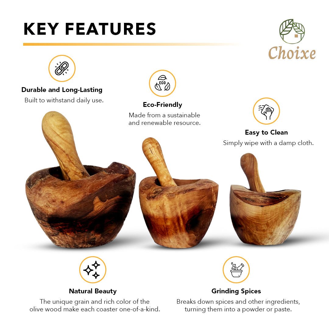 Olive Wood Rustic Mortar and Pestle - Marilyn's Marketplace