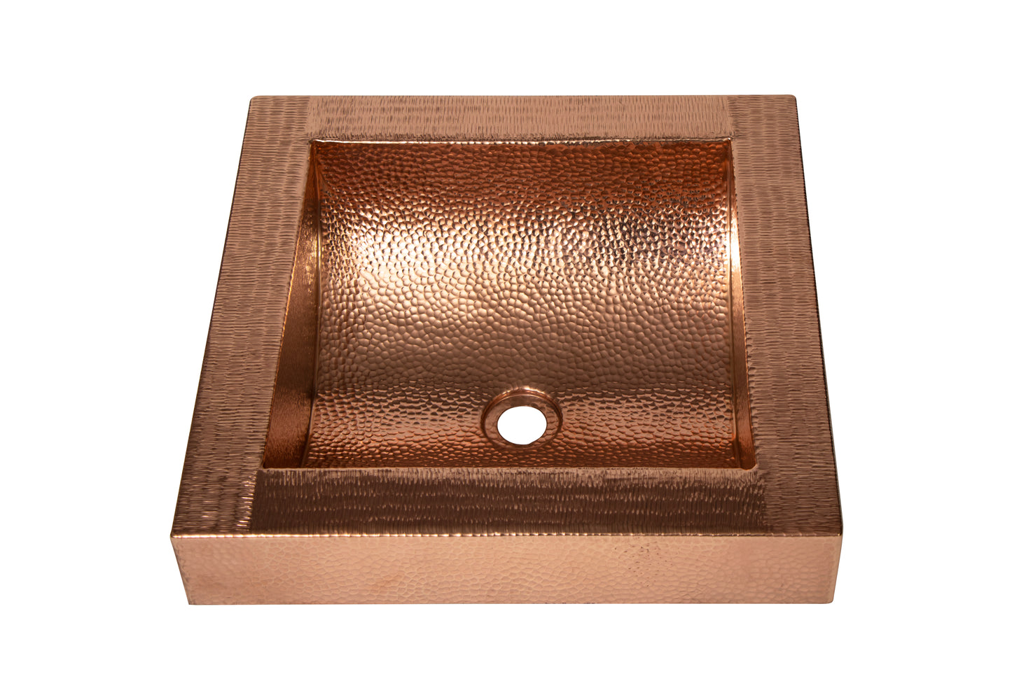 Square Apron Curved Bottom Hammered Copper Bathroom Sink - 17in"