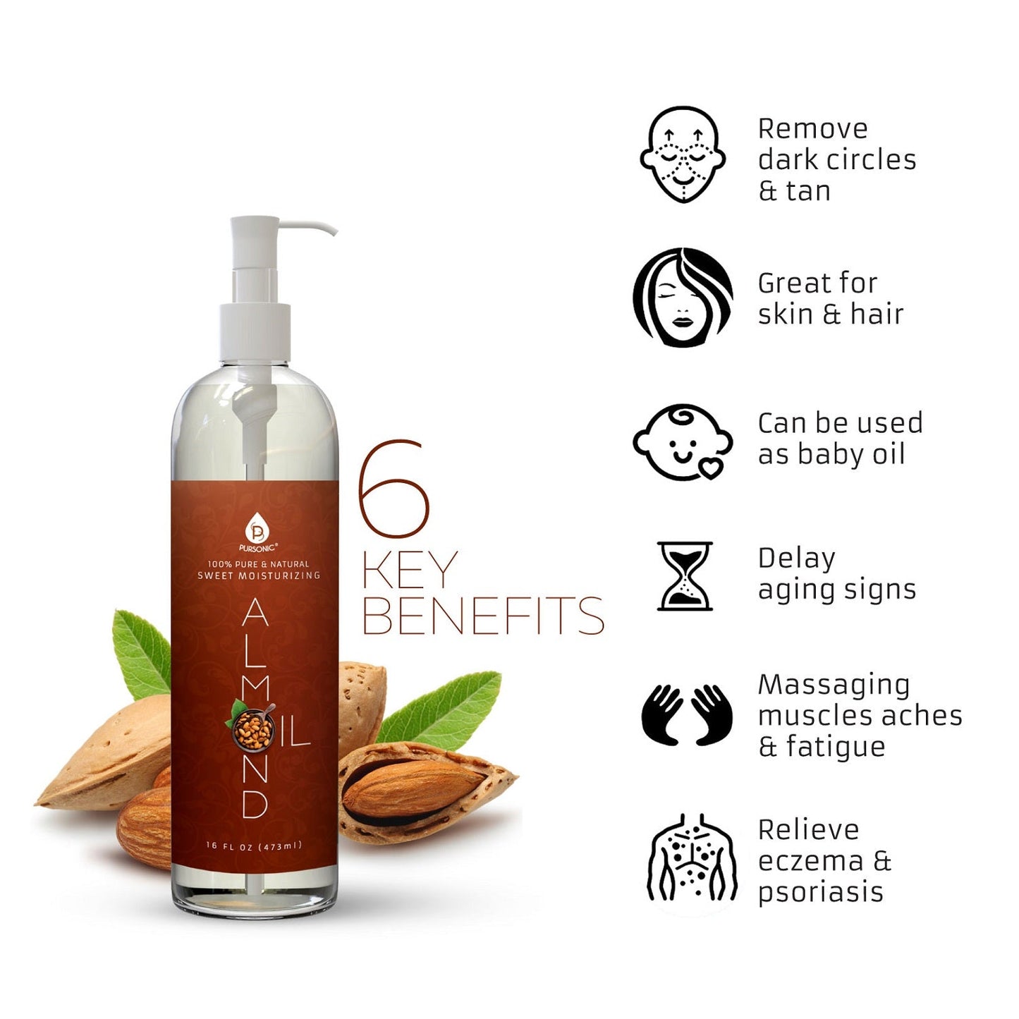 Pure & Natural Sweet Almond oil 16 Oz. - 100% - Marilyn's Marketplace
