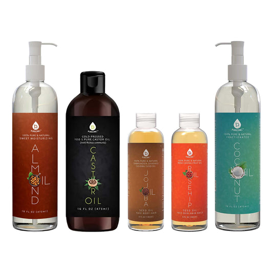 Pursonic Essential Oils & Skin Care Mega Bundle – 100% Pure Golden Jojoba Oil, Rosehip Oil, Sweet Almond Oil, Fractionated Coconut Oil, and Castor Oil - Marilyn's Marketplace