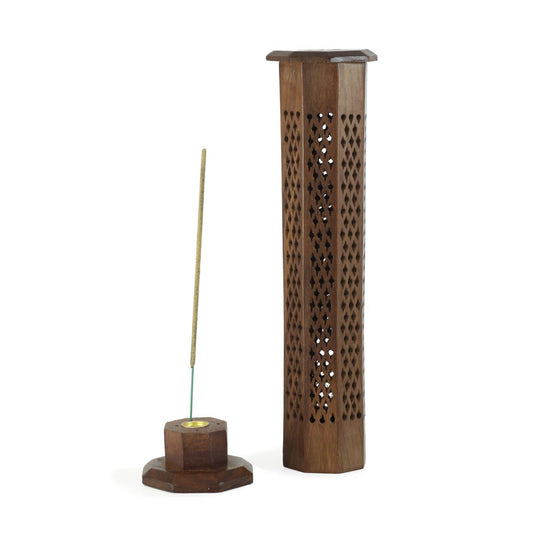 Wooden Decorative Handcarved Tower Incense Burner - 12" - Marilyn's Marketplace